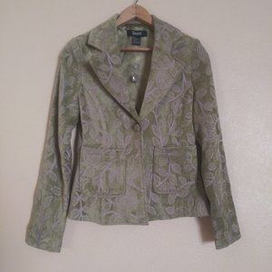Taunt Green Raised Floral Velvet Chenille Blazer Women's Small